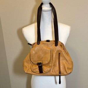 Sophia Visconti Tan and Dark Brown Leather Shoulder Bag